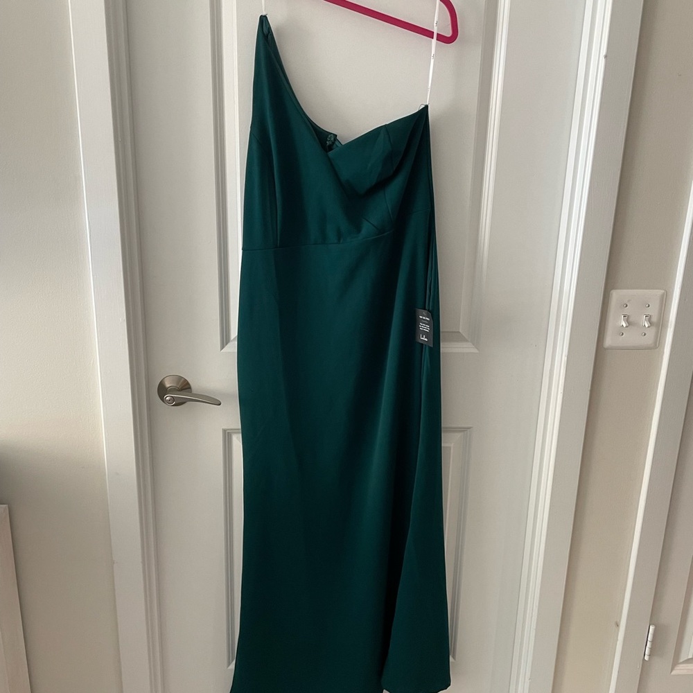 NWT Lulus Boastful Beauty Hunter Green One-Shoulder Mermaid Maxi Dress - Picture 5 of 5